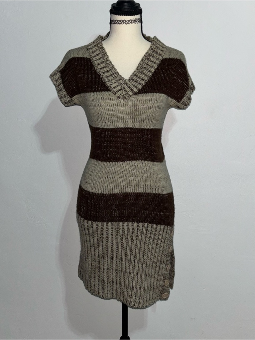 Lipstick Boutique Brown and Tan Striped Knit Dress